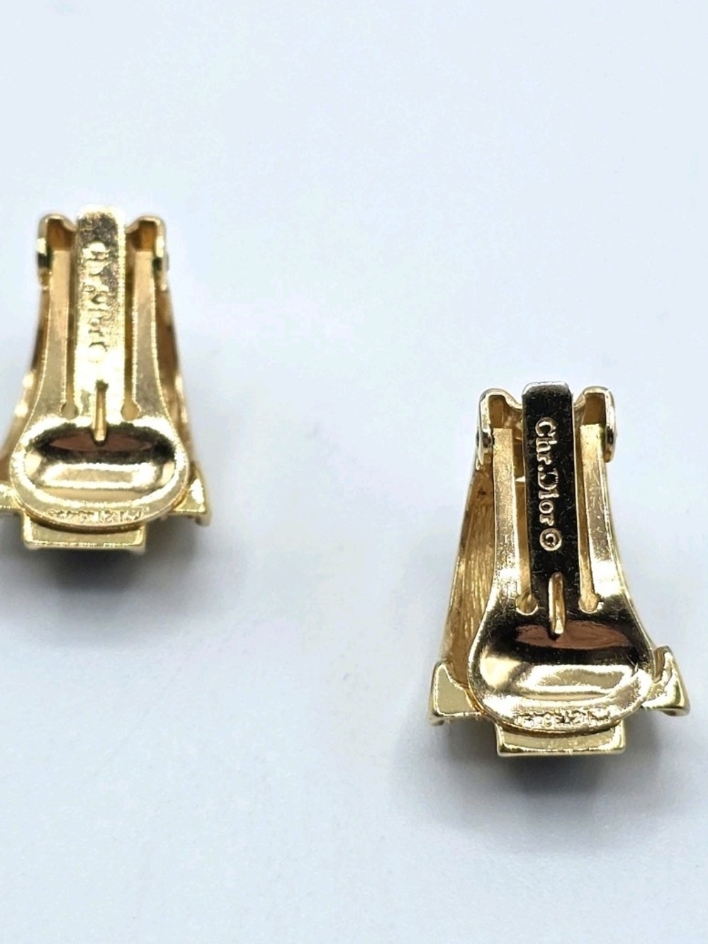 VTG Dior Gold Tone Black Enamel Rhinestone Clip Earrings Half Hoop Signed - Picture 4 of 16